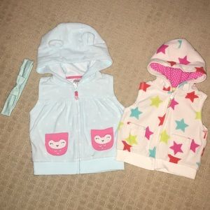 9&12 month soft Carter’s hooded Vests and headband